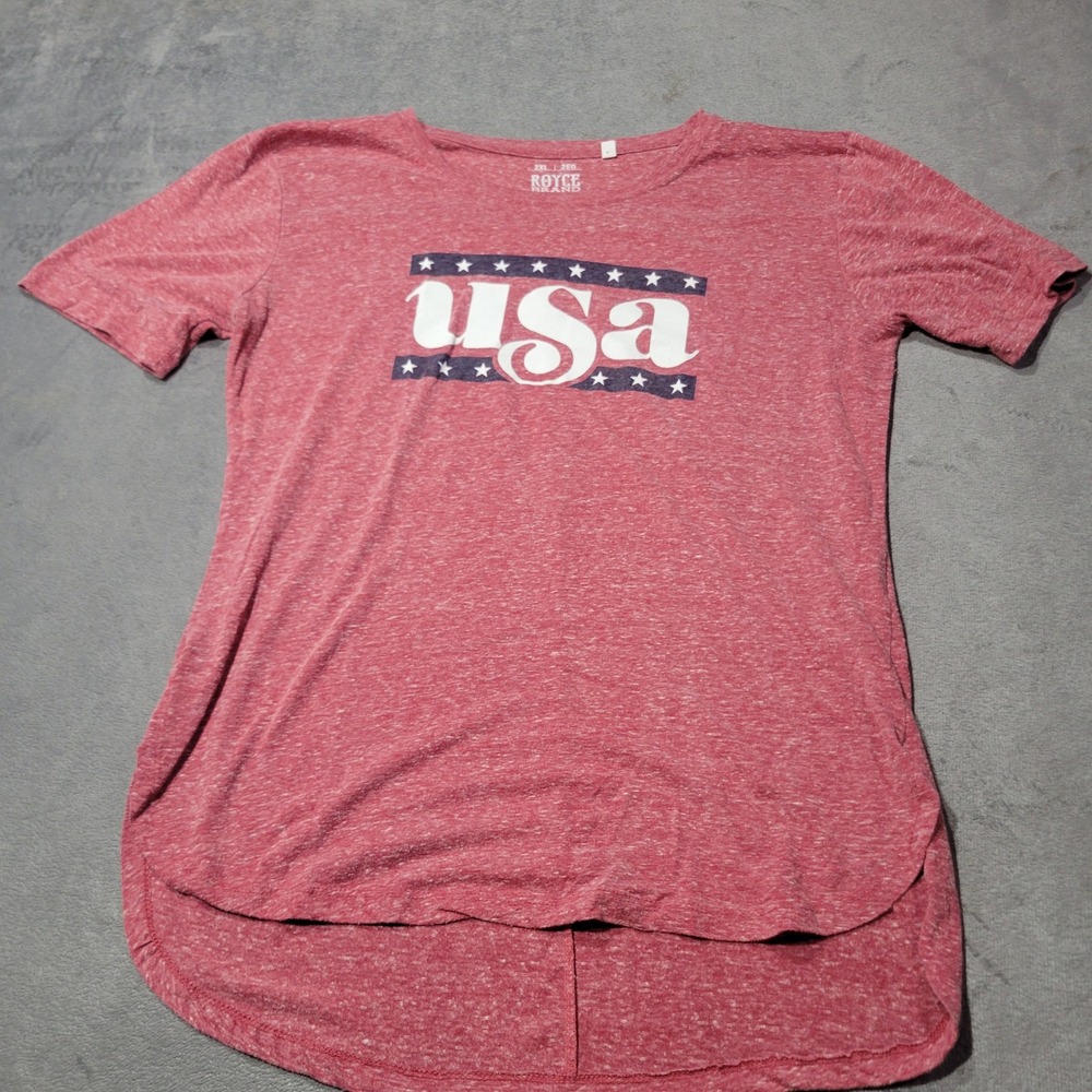 Royce Brand T-Shirt Womens 2XL Red USA Graphic High Low Hem Patriotic Casual Tee